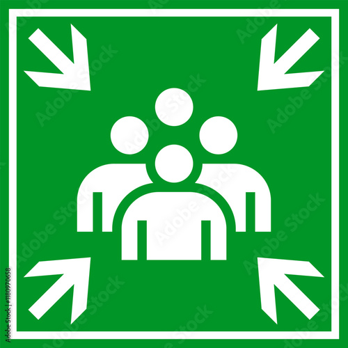 Emergency evacuation assembly point sign. Assembly point icon. Evacuation plan.