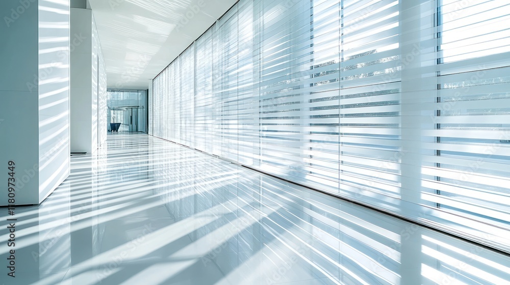Sunlit modern office hallway, blinds, architecture, design, workspace Sunlit modern office hallway, blinds, architecture, design, workspace