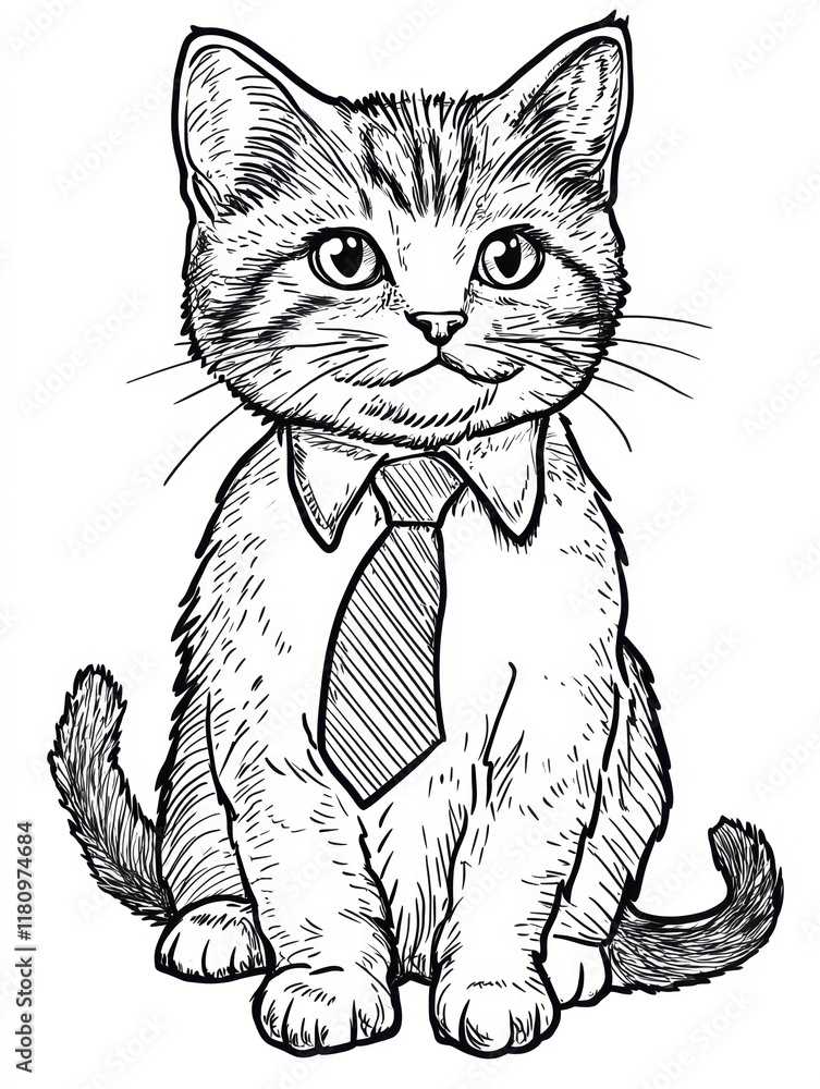 The Cat's Collar: A charming and comical illustration of a cat wearing a crisp white collar and a bold striped tie, exuding an air of professionalism and sophistication. The Cat's Collar: A charming and comical illustration of a cat wearing a crisp white collar and a bold striped tie, exuding an air of professionalism and sophistication.