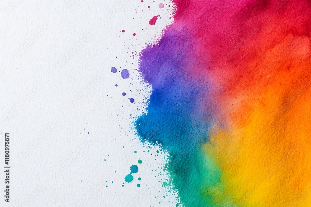 Fototapeta premium A vibrant splash of colorful powder pigments against a white backdrop, creating a dynamic, artistic effect.
