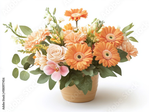 Wallpaper Mural Bright orange gerbera daisies and soft pink roses create cheerful floral arrangement, perfect for celebrations or home decor Torontodigital.ca