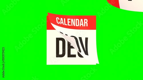calendar animation. calendar with months on green screen