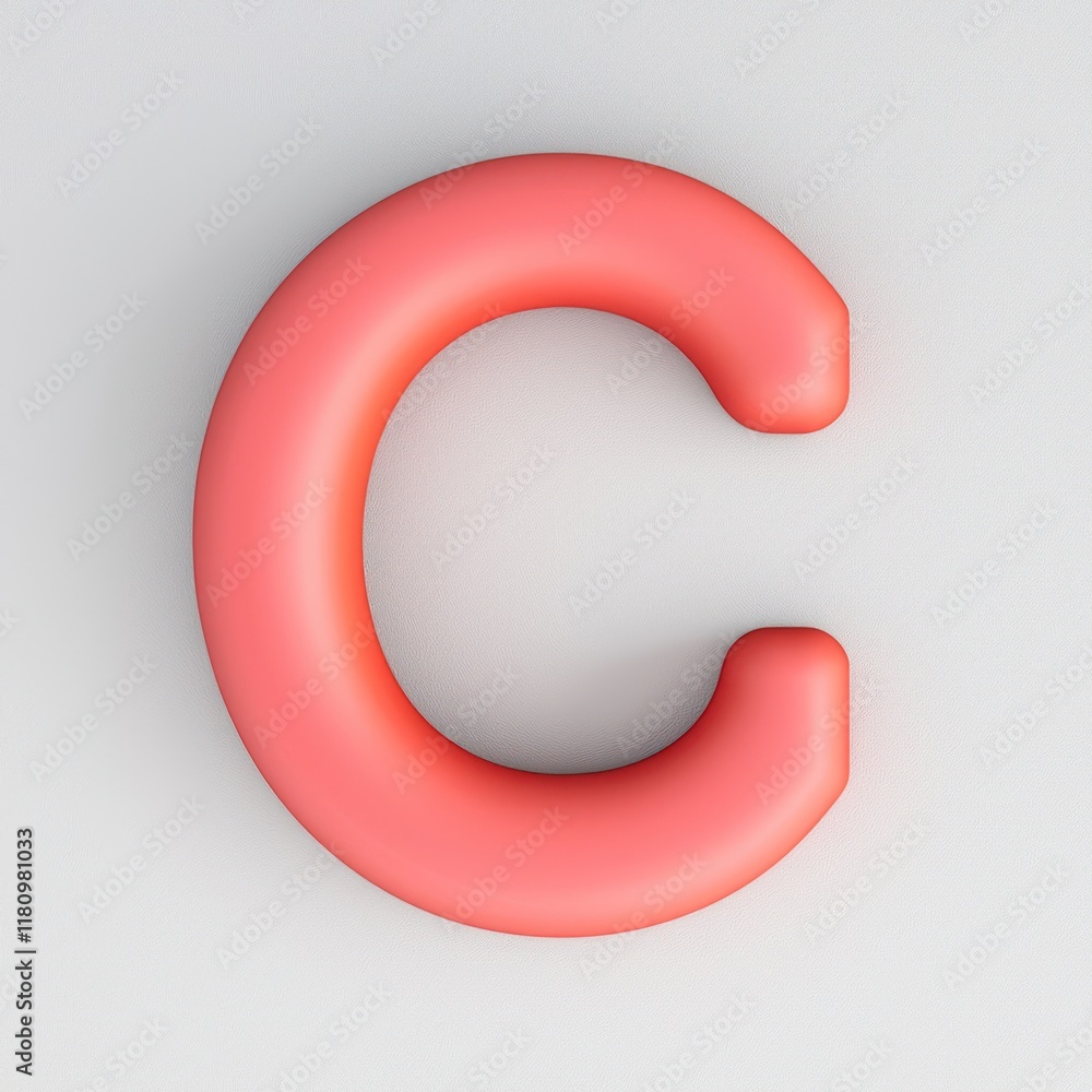 Coral pink C with a smooth rubber finish, directly facing the viewer on white. Coral pink C with a smooth rubber finish, directly facing the viewer on white.