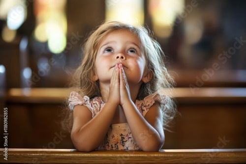 Wallpaper Mural A young girl expresses her faith through prayer in a church setting. Torontodigital.ca