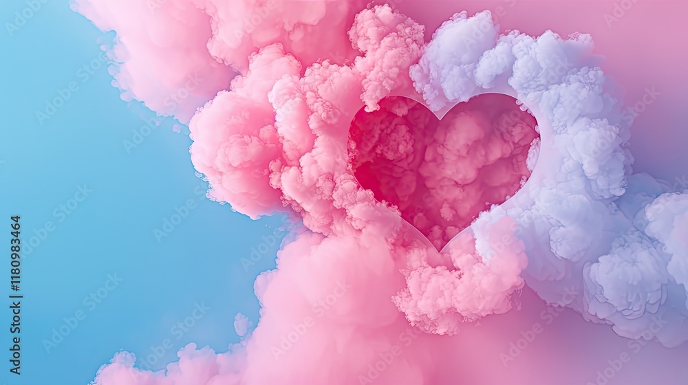 Fototapeta premium Heart-shaped Cloud Formation in Pink and Blue Colors Against a Clear Sky Background
