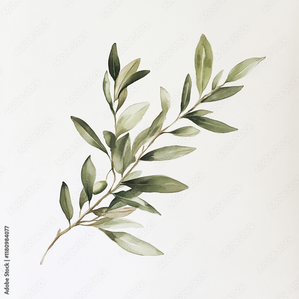 Obraz premium Watercolor Olive Branch Illustration