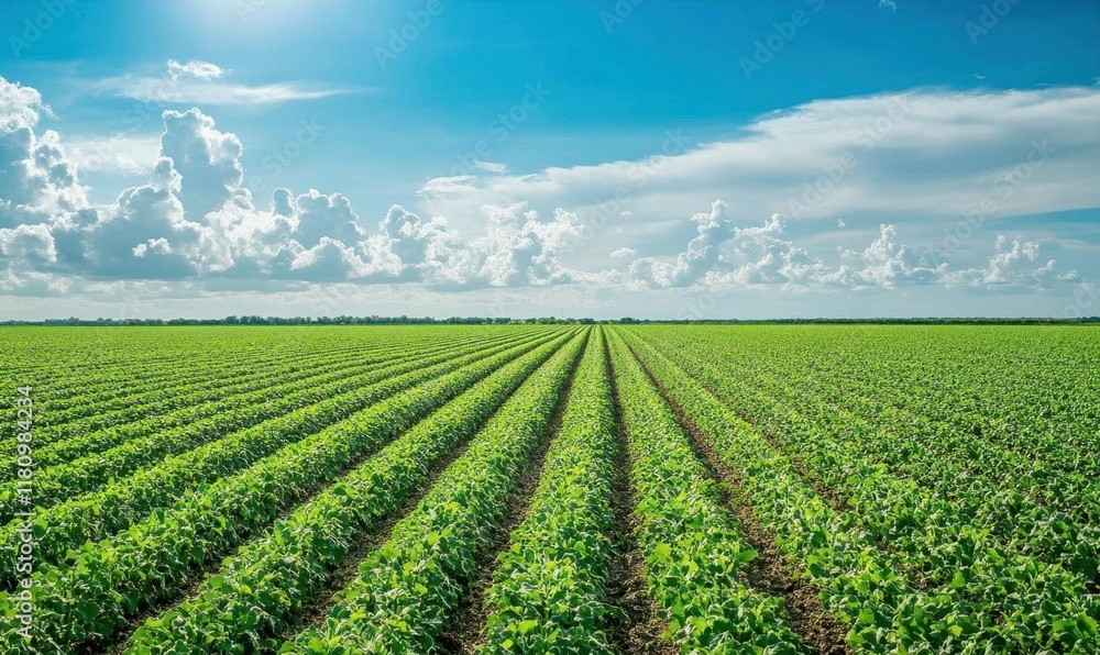 Lush green fields under a bright sky with clouds. Lush green fields under a bright sky with clouds.