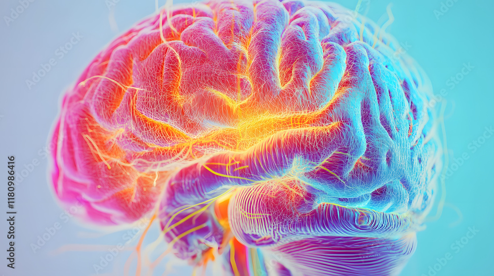 Obraz premium 3D Illustration of human brain nerve tracts based on magnetic resonance imaging (MRI) data.