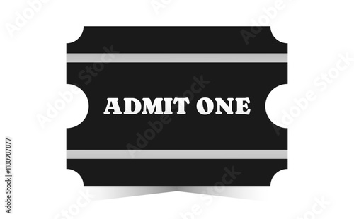 Silver admit one template. Cinema, theater, casino, concert, opera, ballet, performance chrome design. Metal gradient text on black ticket. Vector illustration on white background