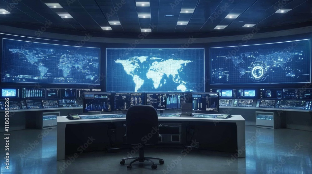 This high-tech control center embodies the future of monitoring and management. This high-tech control center embodies the future of monitoring and management.