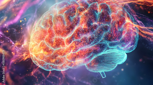 3D Illustration of human brain nerve tracts based on magnetic resonance imaging (MRI) data. photo