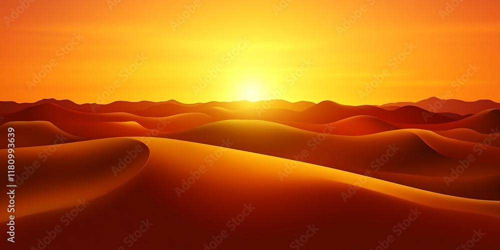 Desert sunset landscape, dunes at golden hour, scenic background.