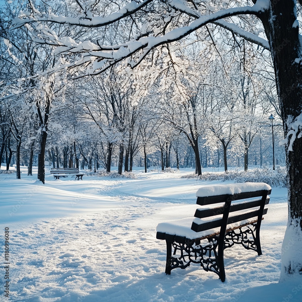 Season and nature concept - Winter park in snow Season and nature concept - Winter park in snow