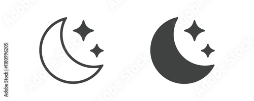Half moon stars icon. crescent moon, Shine and sparkle stars vector icon sign - night or dark mode icons for app user interface and web elements