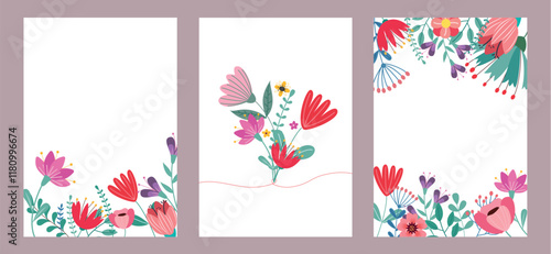 Spring flower invitation clipart poster set. Flowers greeting card with colorful floral decoration clip art for editable background collection. Vector illustration spring invitation card set. 
