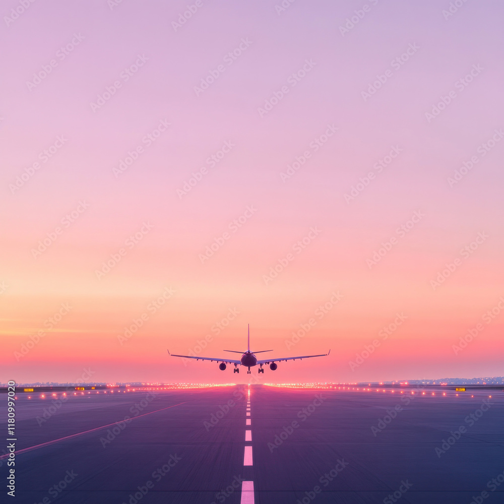 stunning sunset view of airplane on , creating serene travel atmosphere stunning sunset view of airplane on , creating serene travel atmosphere