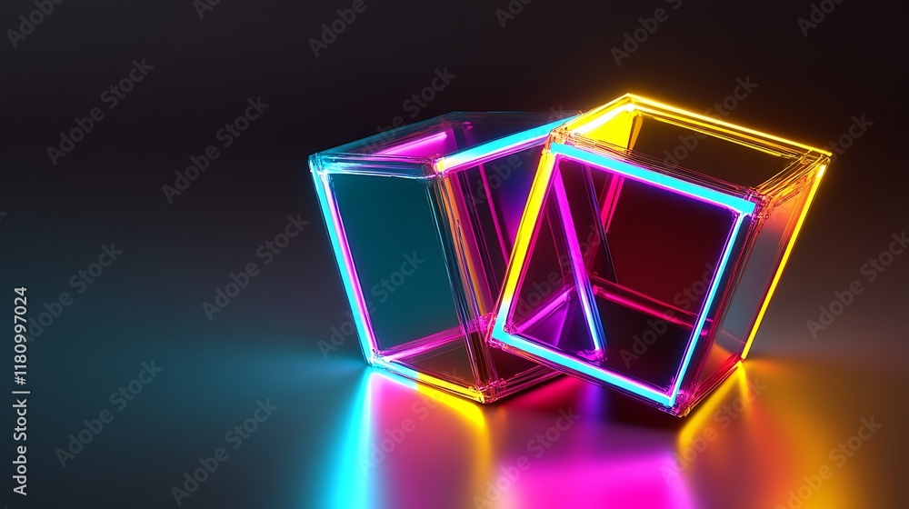 Fototapeta premium Neon Cubes Abstract Light Art Display