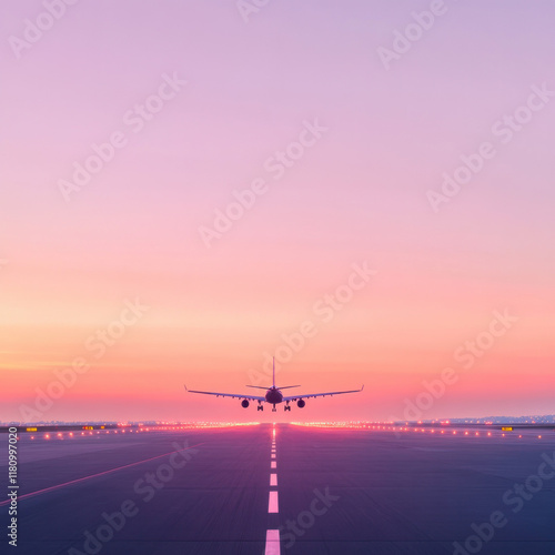 stunning sunset view of airplane on , creating serene travel atmosphere