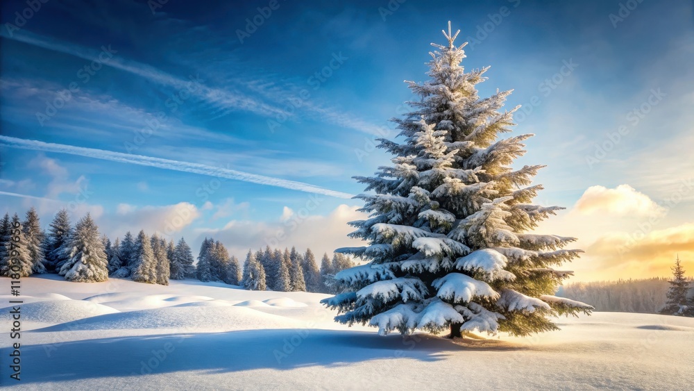 Fir tree covered in thick layer of fresh snow Fir tree covered in thick layer of fresh snow