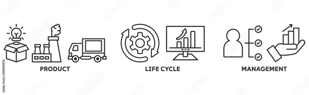 PLM icon set illustration concept with icon of product, life cycle, management PLM icon set illustration concept with icon of product, life cycle, management