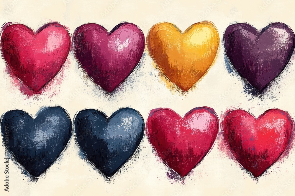 Fototapeta premium Hand Drawn Decorative Hearts Pattern for Seamless Background Design