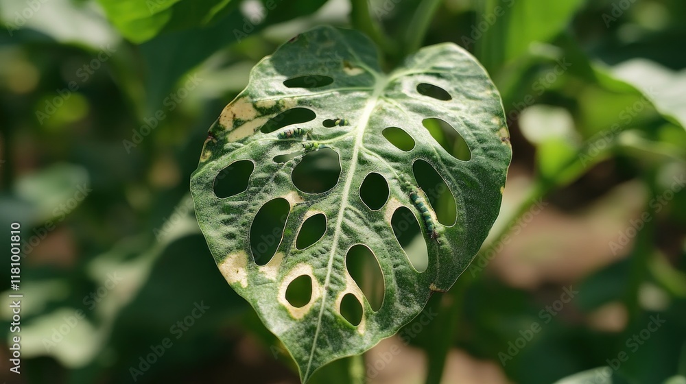 A close-up of a leaf with distinctive holes, showcasing its natural beauty and texture. A close-up of a leaf with distinctive holes, showcasing its natural beauty and texture.