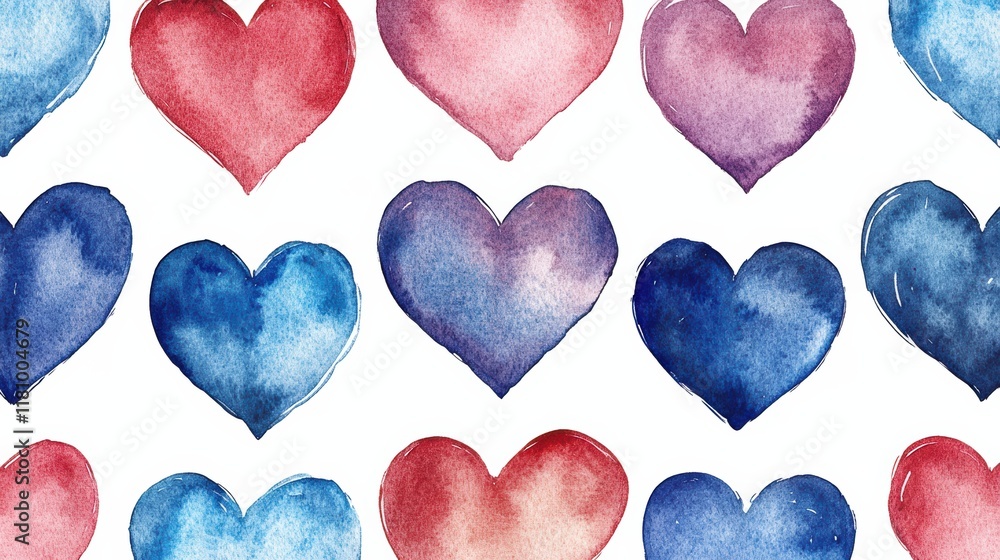 Fototapeta premium Hand-Drawn Seamless Decorative Heart Patterns in Various Colors