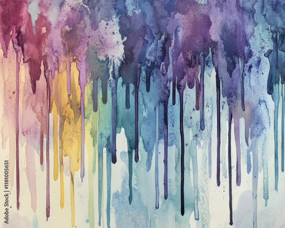 Fototapeta premium Vertical Splashes of Color: Unique Watercolor Smudges and Drips in Abstract Artistic Composition