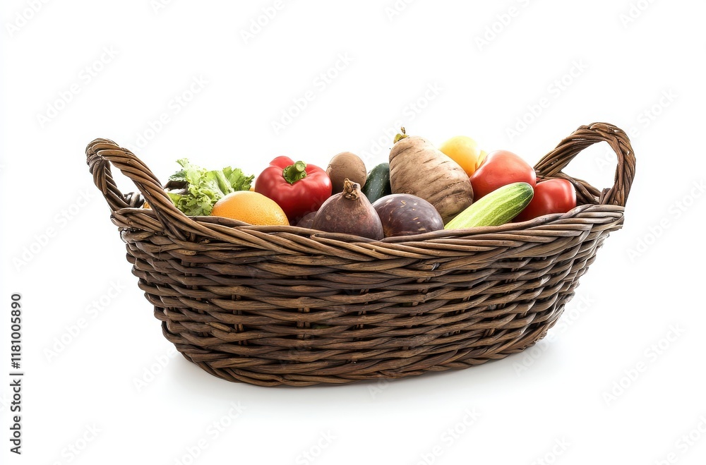 Fresh Seasonal Vegetables in a Rustic Wicker Basket on a White Background for Healthy Eating Concept, Organic Produce, and Culinary Arts Inspiration Fresh Seasonal Vegetables in a Rustic Wicker Basket on a White Background for Healthy Eating Concept, Organic Produce, and Culinary Arts Inspiration