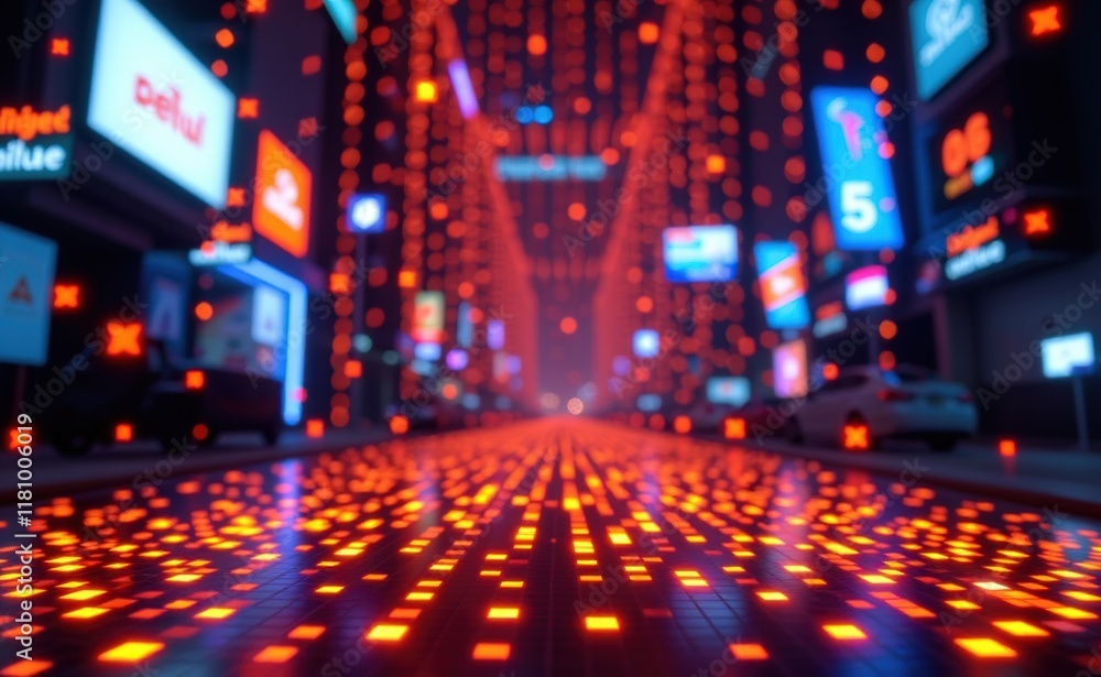 A futuristic digital landscape with a grid of glowing, multicolored lights, creating a mesmerizing and abstract pattern. A futuristic digital landscape with a grid of glowing, multicolored lights, creating a mesmerizing and abstract pattern.