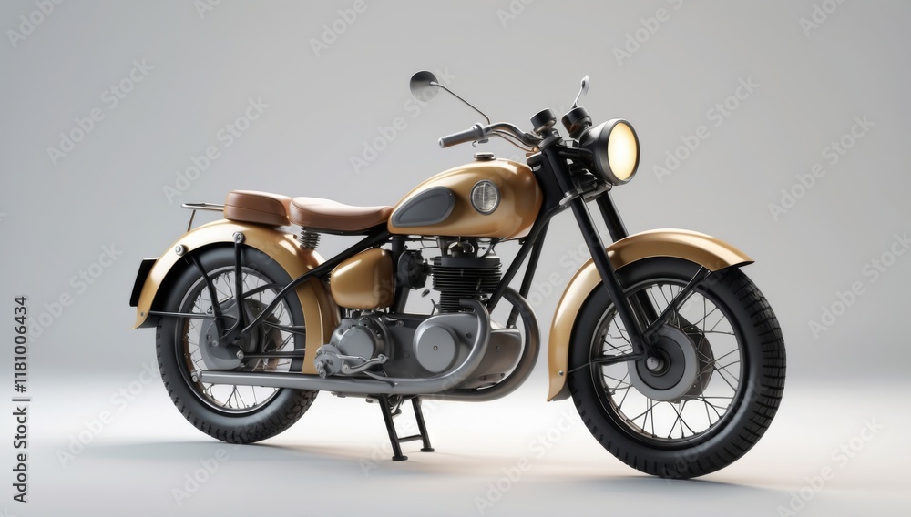 Fototapeta premium Classic Vintage Motorcycle Displayed Against Neutral Background
