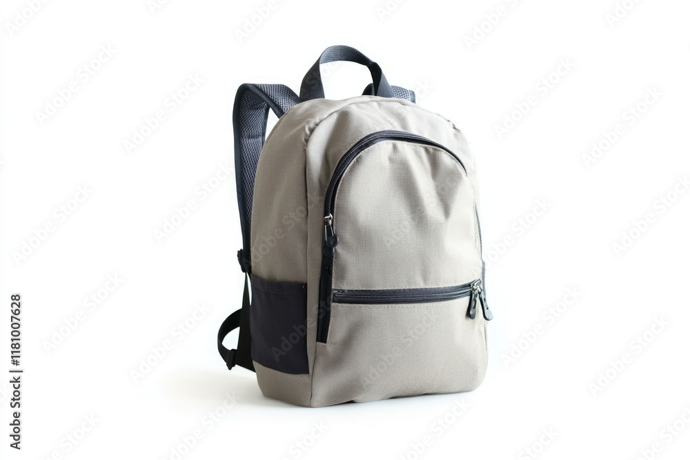 Timeless Gray Backpack Positioned on a White Background for School or Office Use Timeless Gray Backpack Positioned on a White Background for School or Office Use