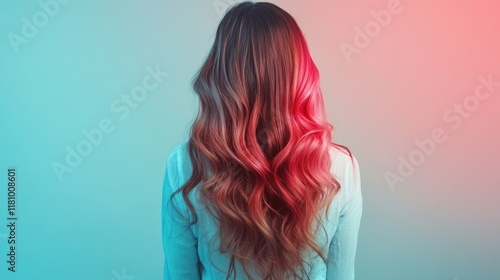 Stunning Ombre Hair Transformation on a Long-Haired Woman, Curly Texture from Back View photo