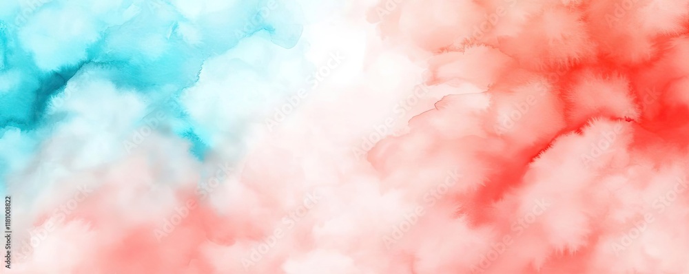 Fototapeta premium Watercolor abstract background idea. Vibrant abstract background with clouds in red, white, and blue shades.