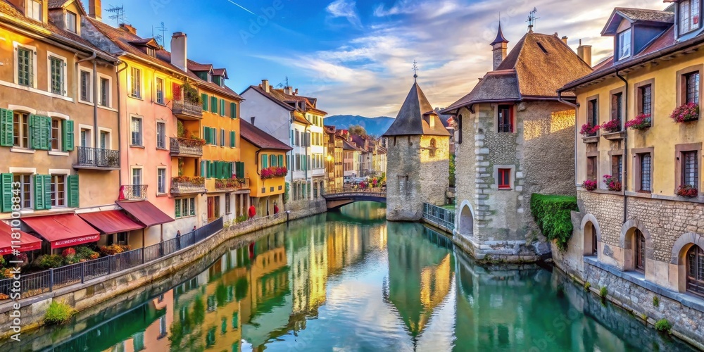 Obraz premium Ancient stone walls and half-timbered houses with steep roofs, narrow streets and canals in the old town , oldtown