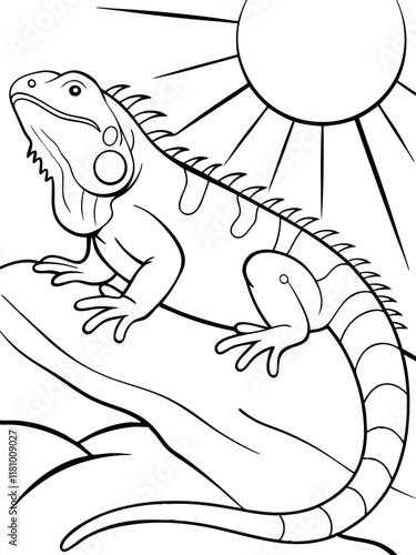 Green Iguana Basking in Sunshine Ready-to-print coloring page for standard paper