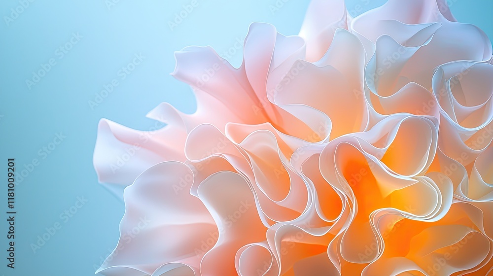 Obraz premium Soft Pastel Flower Petals with Delicate Curves and Bright Center Against a Light Blue Background