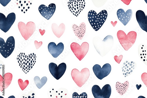 Wallpaper Mural Hand-Drawn Decorative Pattern of Colorful Hearts on White Background Torontodigital.ca