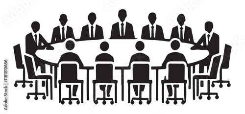 Business Meeting Around Round Table, Discussing Ideas Together