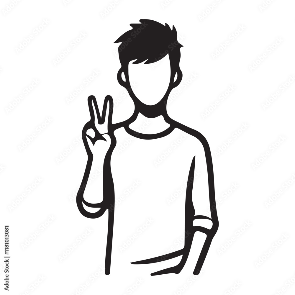 Man Showing Peace Sign Silhouette Illustration Man Showing Peace Sign Silhouette Illustration