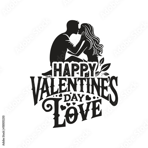 Happy Valentine's Day illustration Romantic silhouette design of a loving couple
