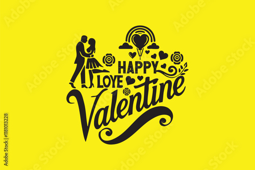 Happy Valentine's Day illustration Romantic silhouette design of a loving couple

