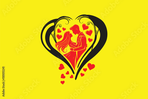 Happy Valentine's Day illustration Romantic silhouette design of a loving couple
