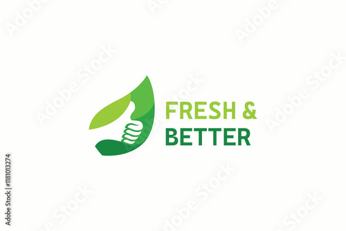 Thumb Up and Leaf Label for Green Organic Good Product Fresh Natural Logo Concept 