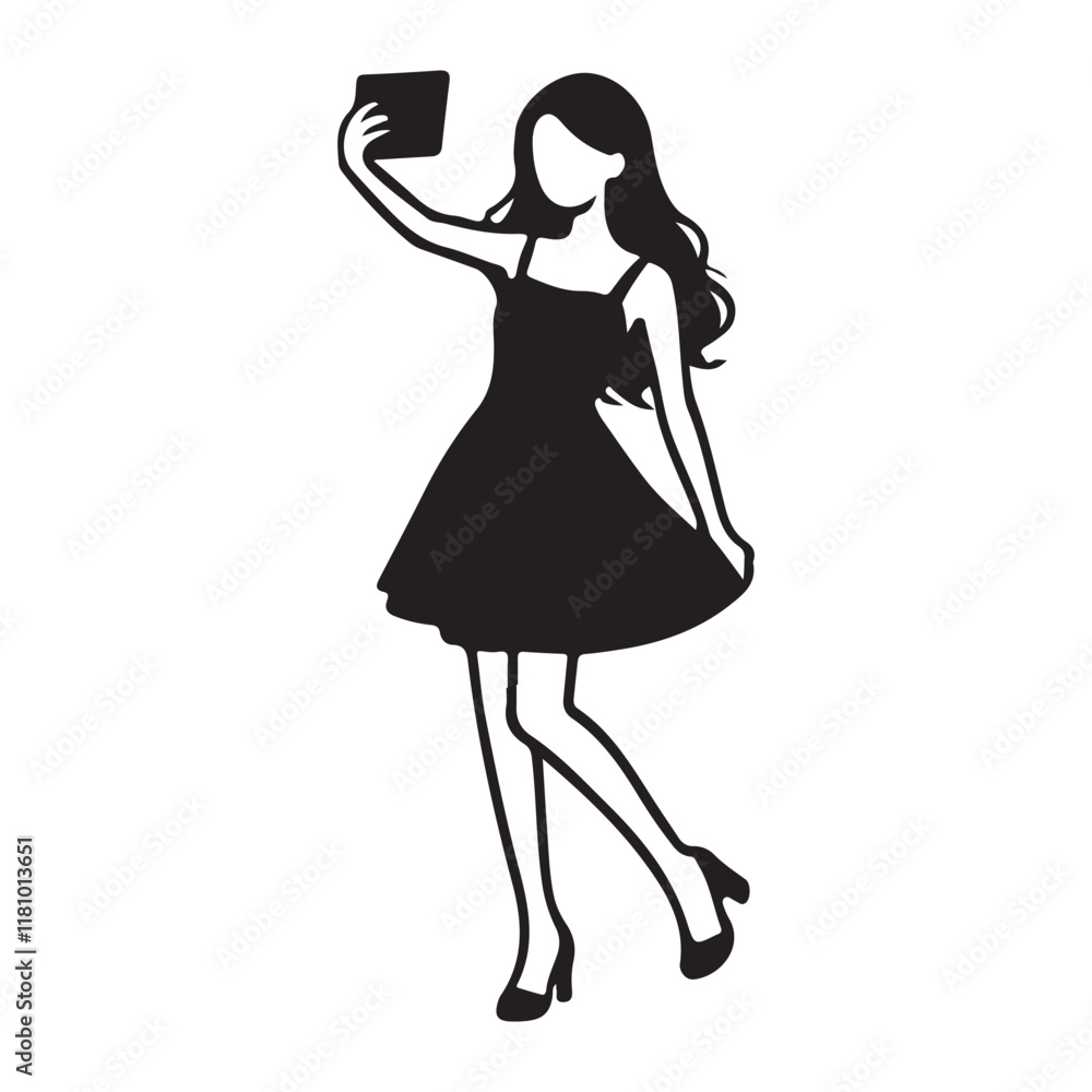 Elegant Woman Taking Selfie in Dress Illustration Elegant Woman Taking Selfie in Dress Illustration