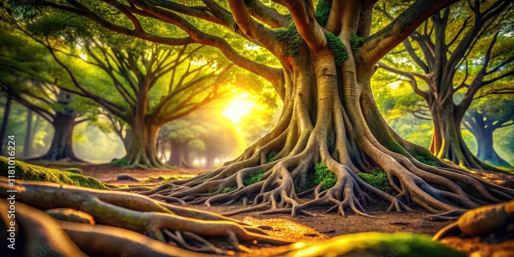 Tilt-shift photography captures breathtaking aerial detail of a vast, intricate tree root system. Tilt-shift photography captures breathtaking aerial detail of a vast, intricate tree root system.
