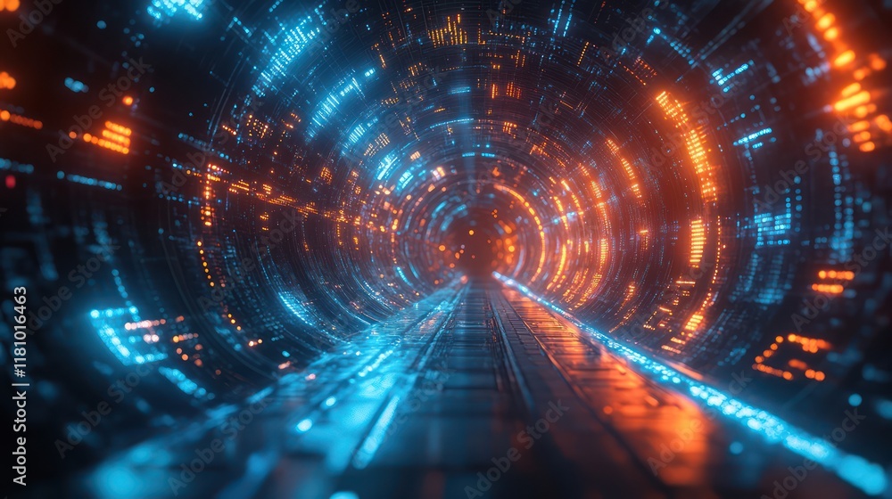 Fototapeta premium Neon Tunnel: A Futuristic Digital Passage