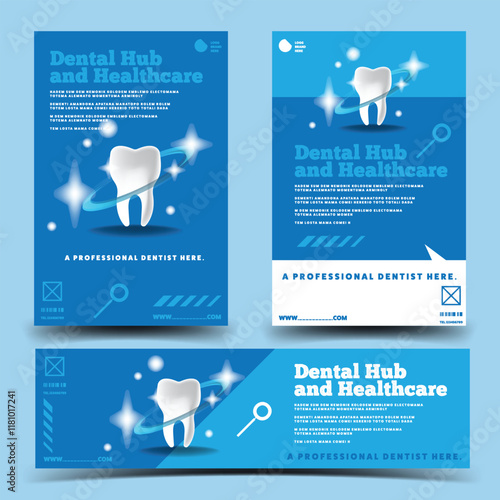 dentist dental clinic business poster banner print ads poster layout template for promotion,  tooth health hospital in 2d illustration graphic vector
