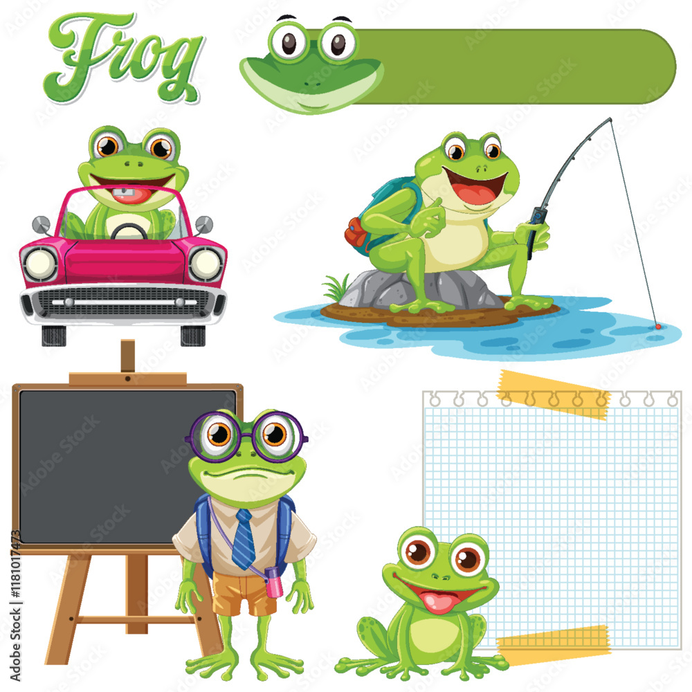 Fototapeta premium Frog Adventures and Activities Collection