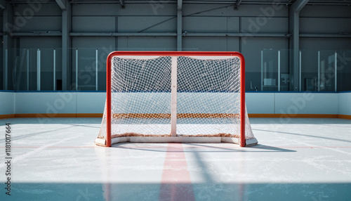 Hockey goal net on ice rink